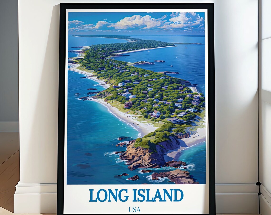 Long Island Aerial Coastal Shoreline Island View Travel Poster