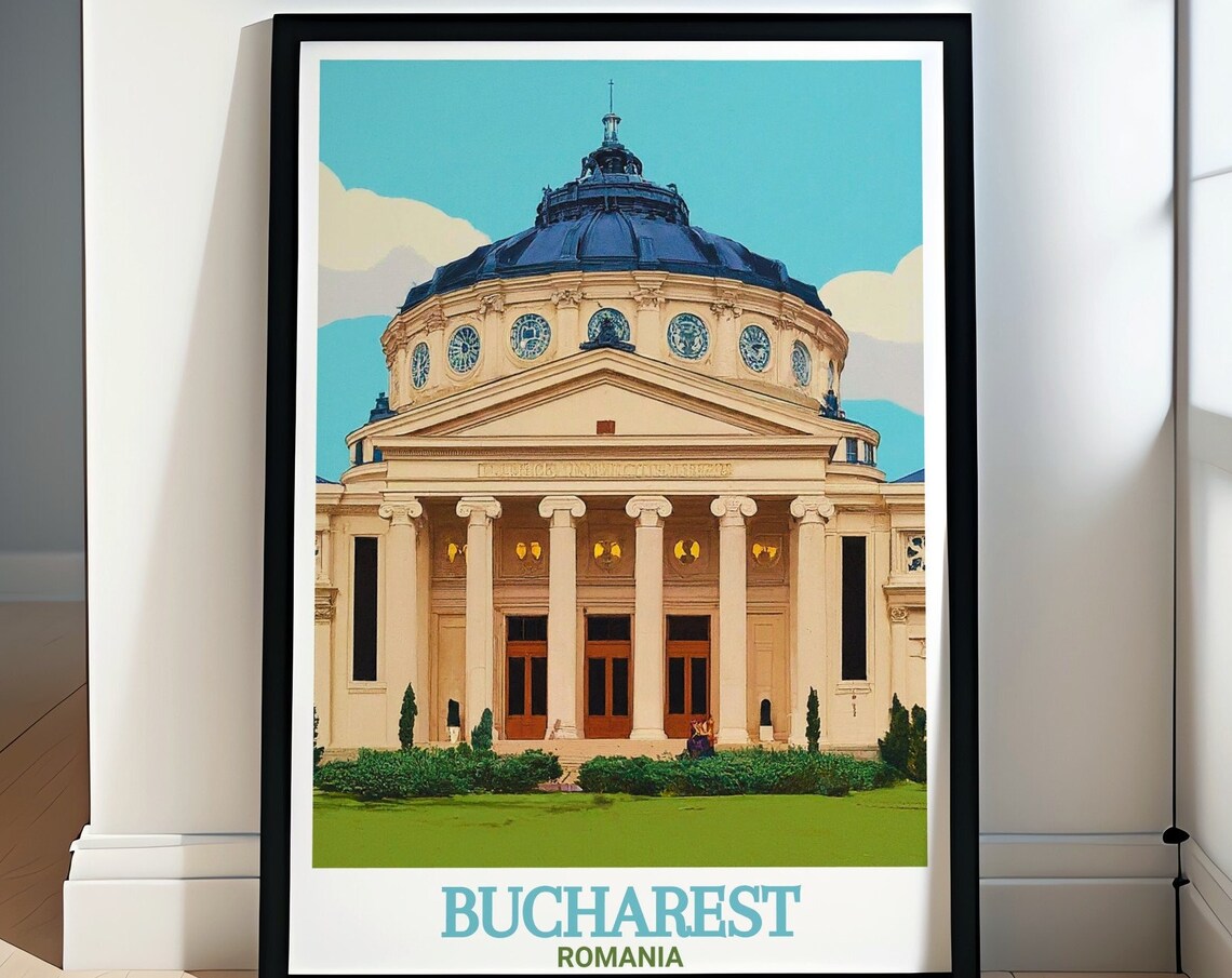 Bucharest Romania Athenaeum Concert Hall Blue Dome Travel Poster