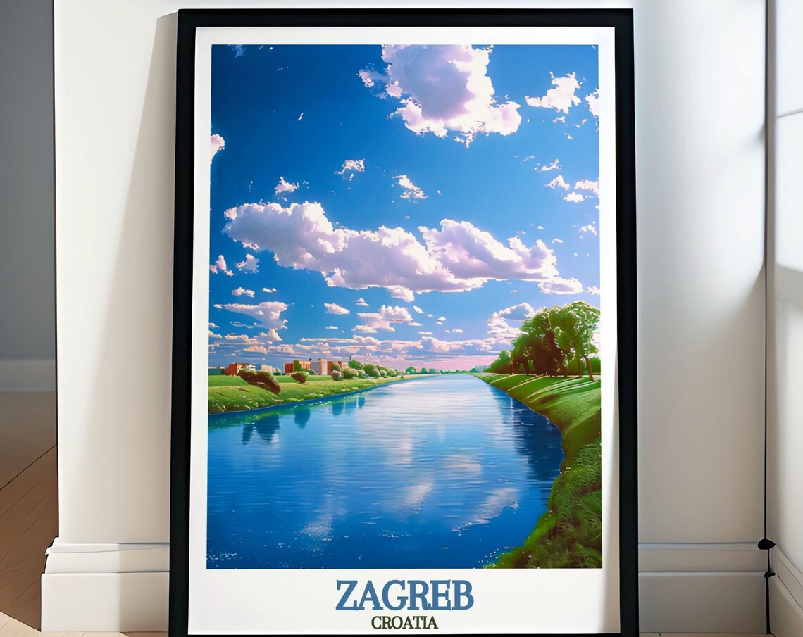 Zagreb Sava River Green Banks Croatia Riverside Sunny Day Poster