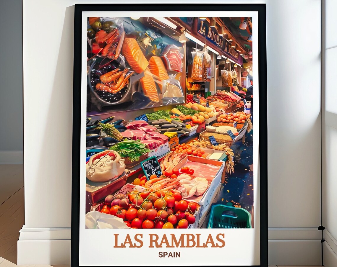 Las Ramblas La Boqueria Food Market Spain Travel Charming Poster