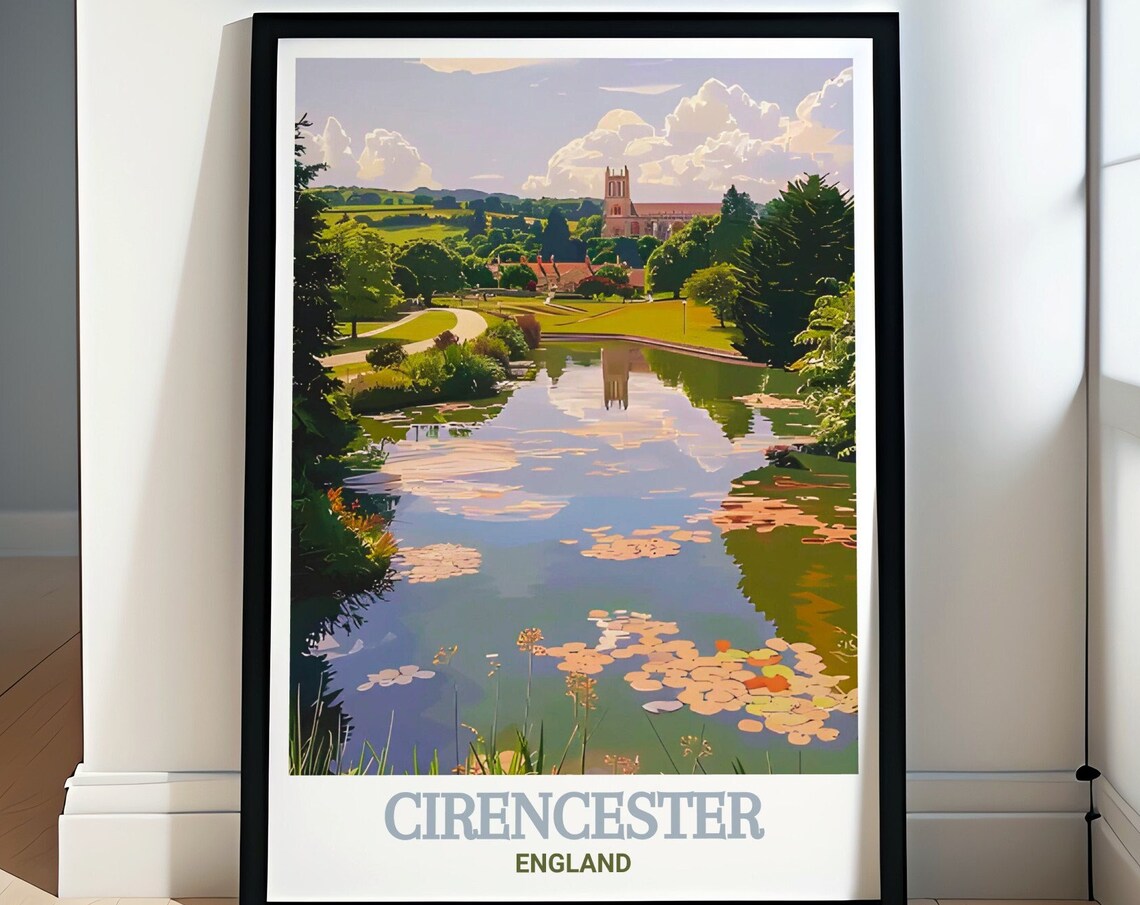 Abbey Grounds Lake Cirencester England Peaceful Park Travel Poster