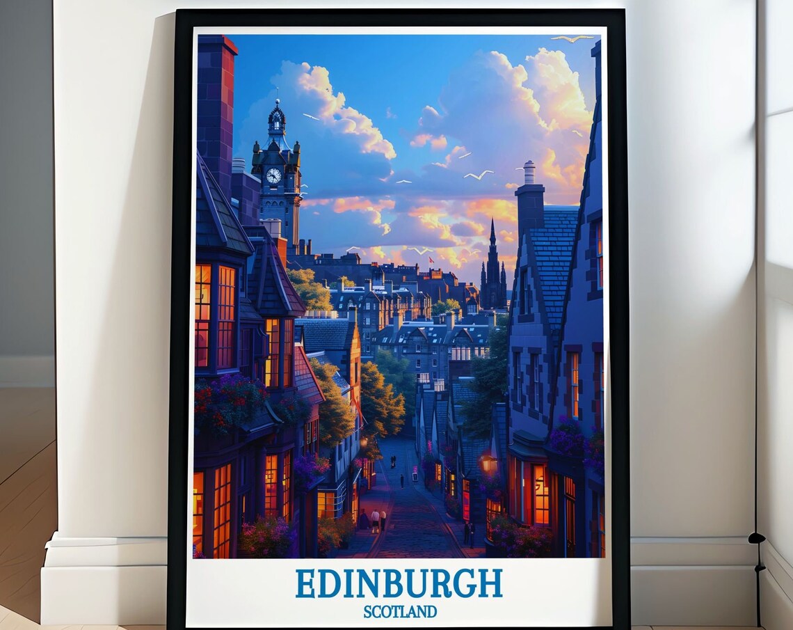 Edinburgh Royal Mile Cobbled Old Town Street at Dusk Travel Poster