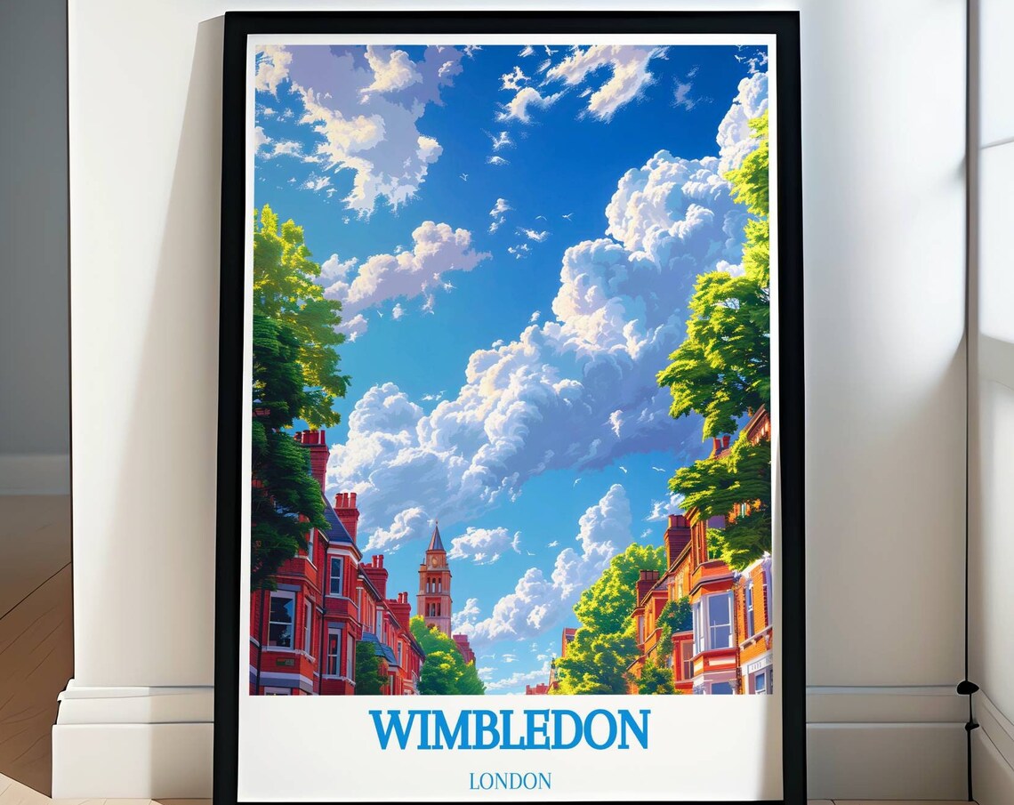 Wimbledon London Red Brick Townhouse Street Scene Travel Poster