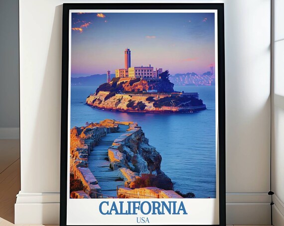 Alcatraz Island Glowing at Sunset Over San Francisco Bay Travel Poster