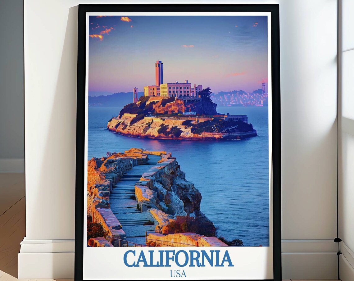 Alcatraz Island Glowing at Sunset Over San Francisco Bay Travel Poster