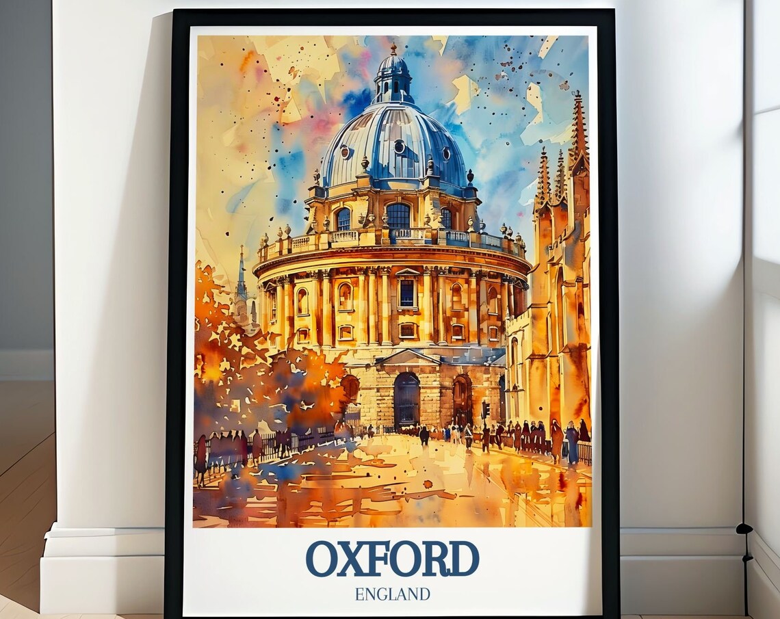 Oxford England Radcliffe Camera Golden Autumn Watercolor Poster