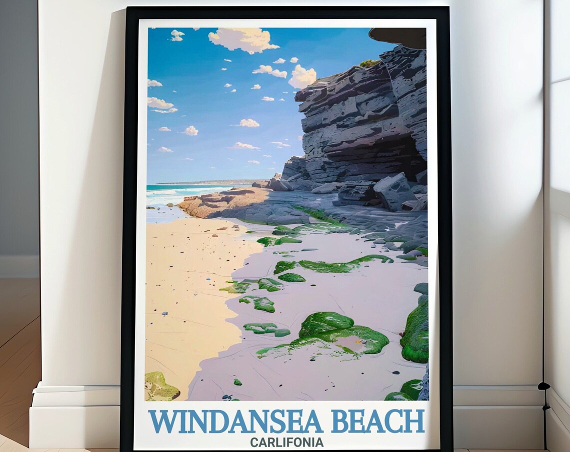 Windansea Beach California Rocky Cliffs Seaweed Travel Poster