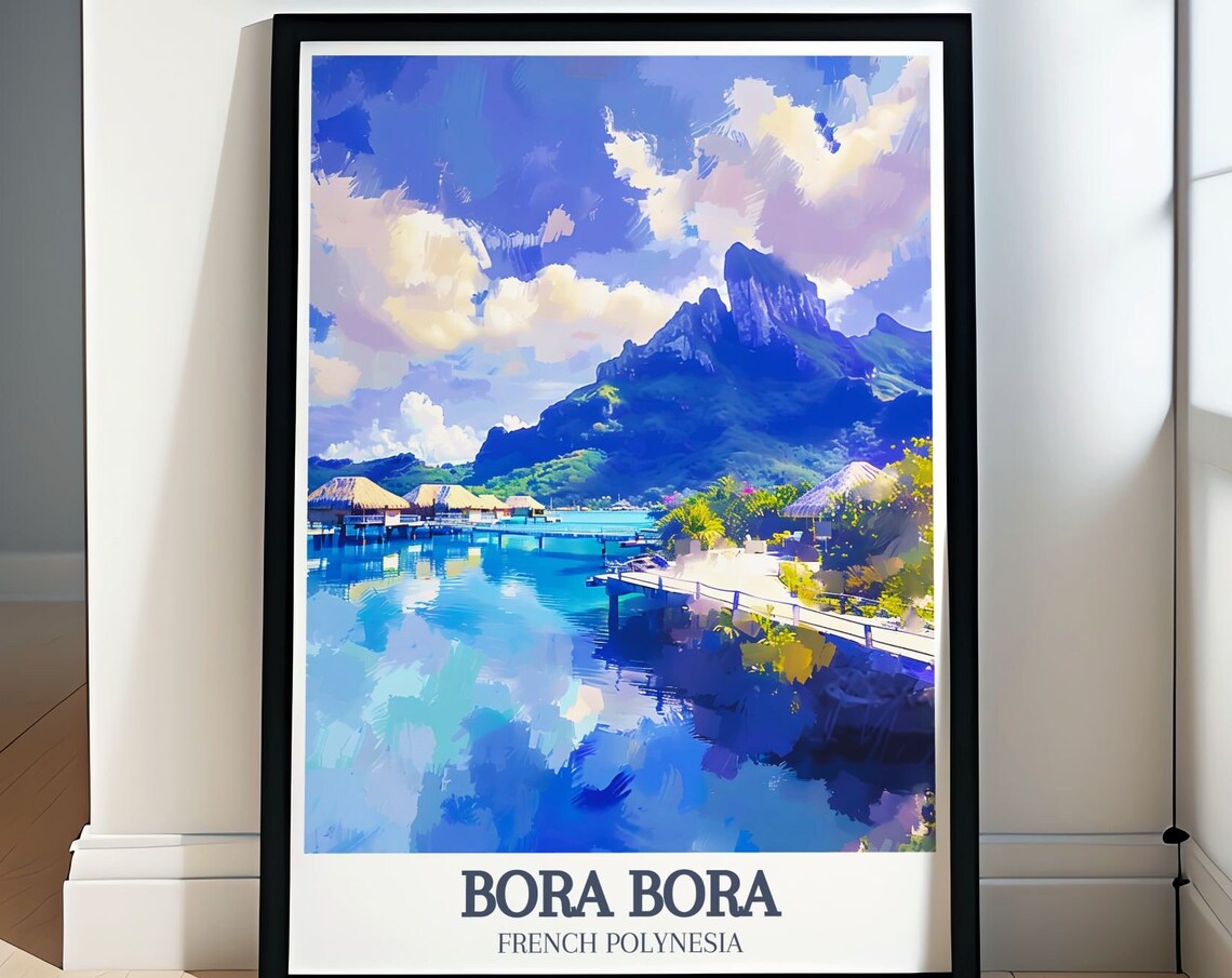 Bora Bora French Polynesia Overwater Bungalows Lagoon Travel Poster