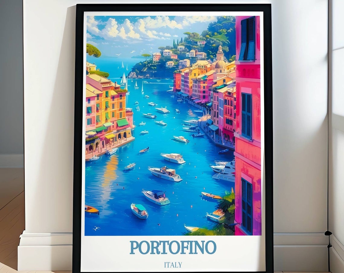 Portofino Illustrated Perfect Travel Posters Portofino Travel Prints Harm Of Italy With Portofino Wall Art Pieces