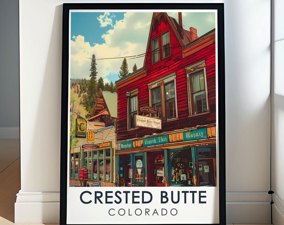 Crested Butte Travel Poster Historic Downtown And Ski Resort Art Print Crested Butte Ski Resort Poster Crested Butte Art