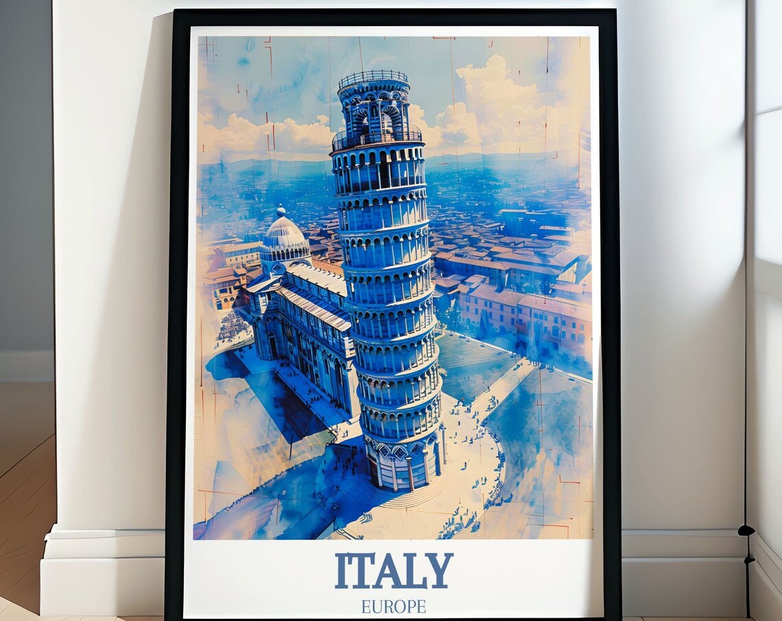 Leaning Tower of Pisa Cathedral Watercolor Italy Travel Poster