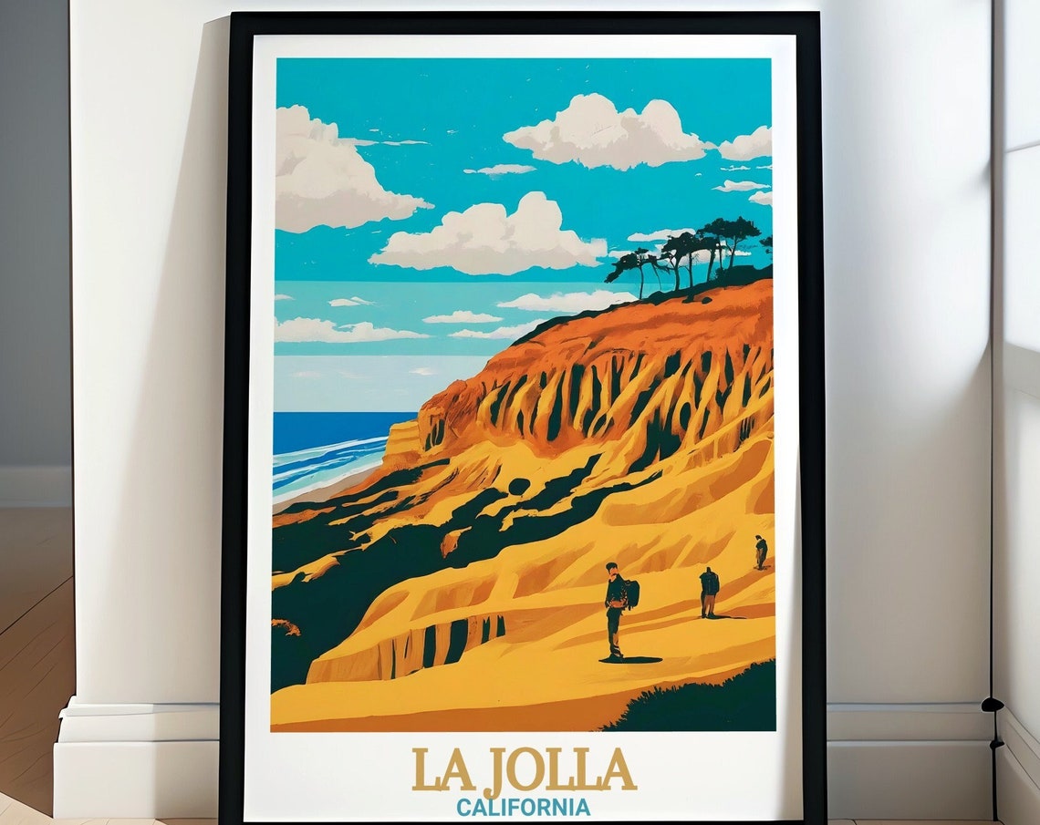 La Jolla Torrey Pines Golden Sandstone Cliffs And Hikers Trail Poster