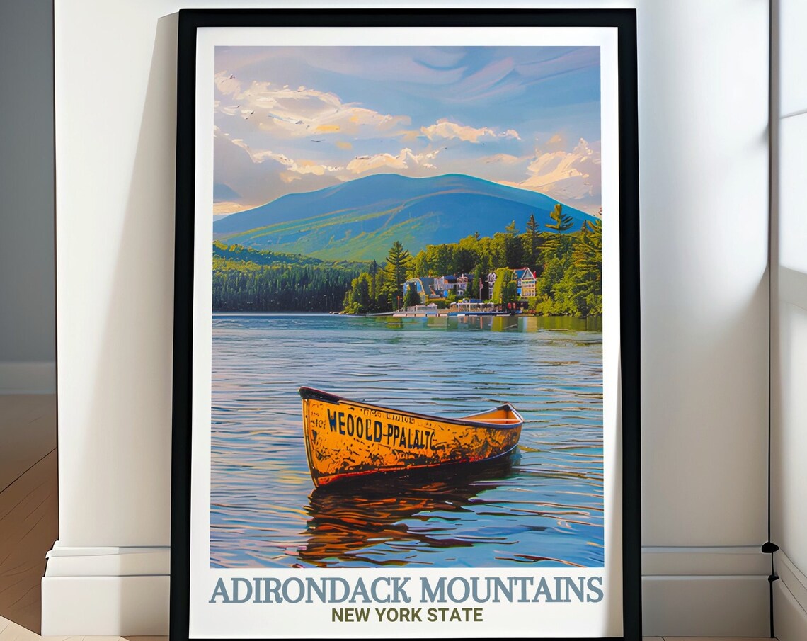 Adirondack Mountains Canoe Lake Summer Morning Travel Art Poster