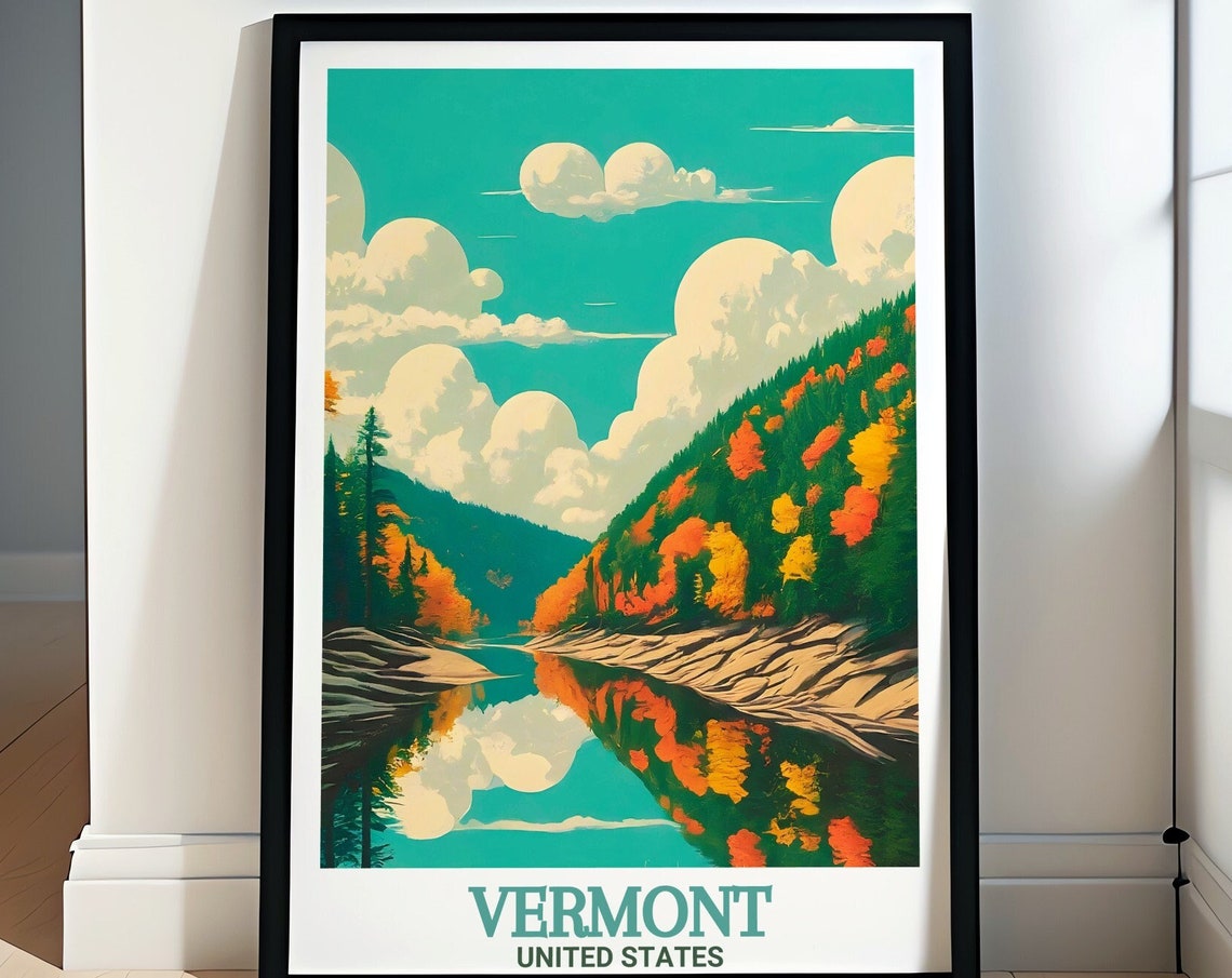 Vermont Quechee Gorge Autumn Foliage River View Travel Poster