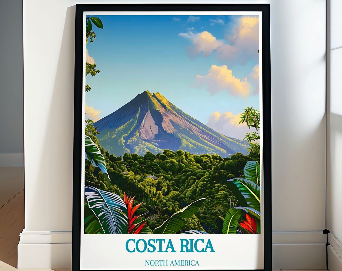 Costa Rica Arenal Volcano Lush Rainforest Sunrise Travel Poster