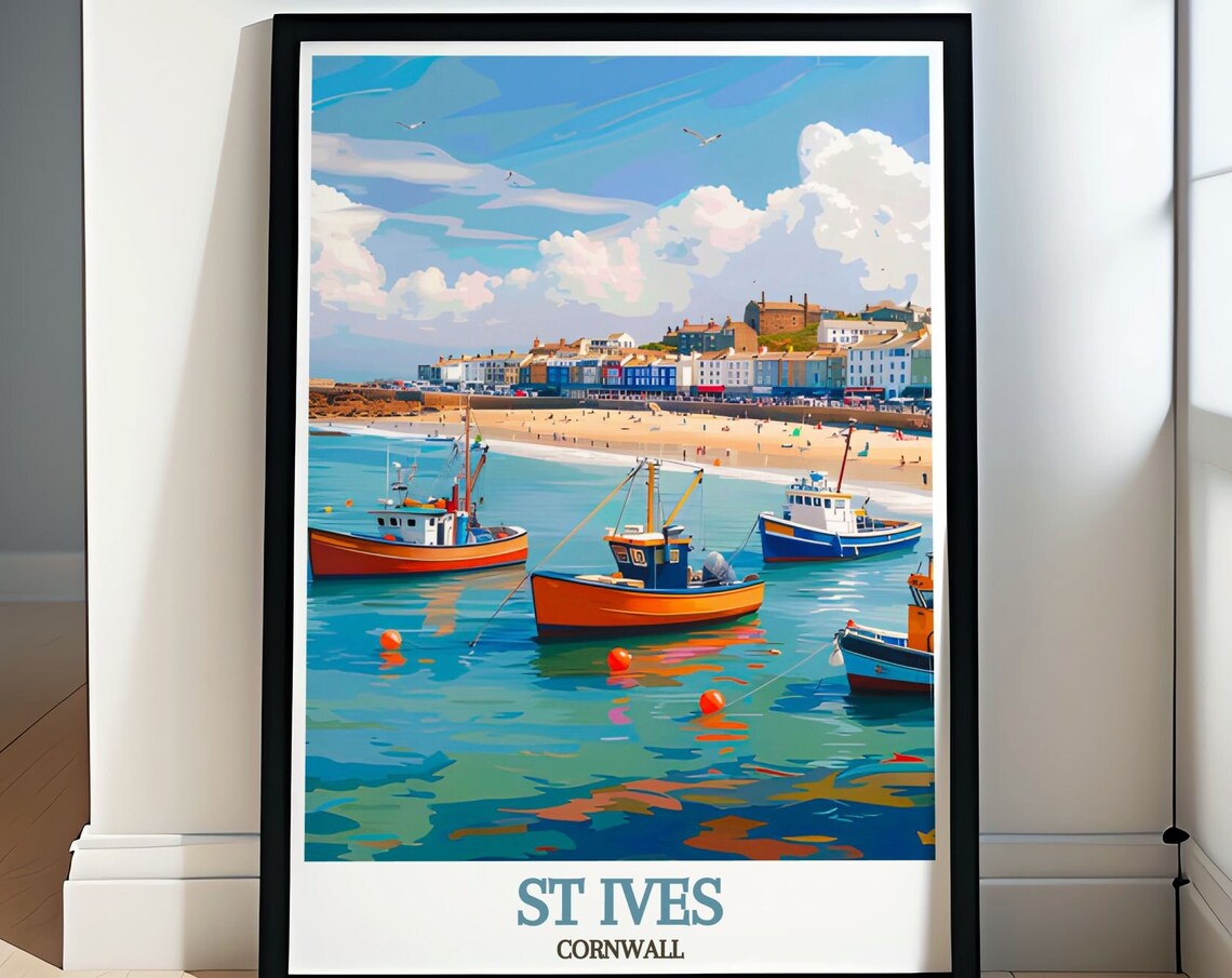 St Ives Harbour Colorful Fishing Boats Cornwall Beach England Poster