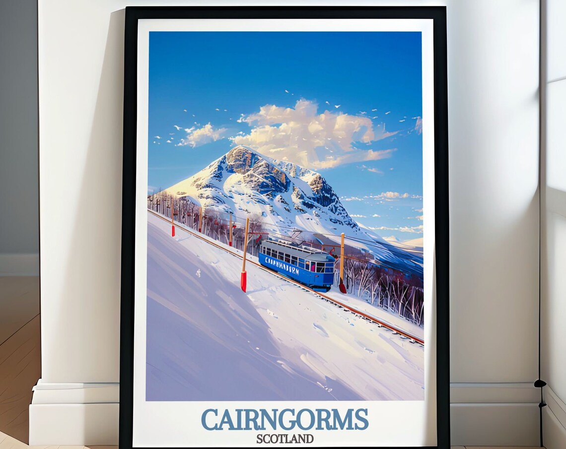 Cairngorms Scotland Snowy Mountain Railway Winter Scene Poster