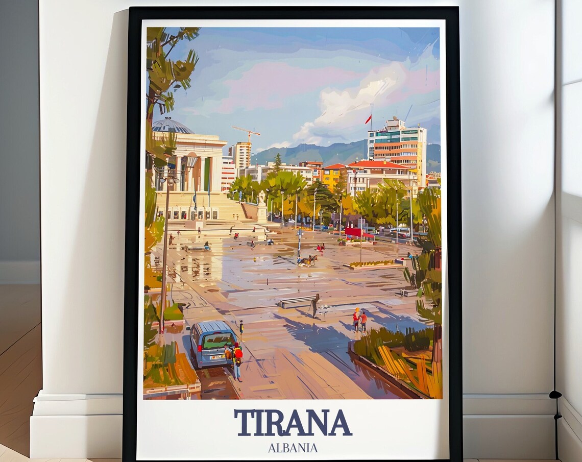 Tirana Albania Skanderbeg Square Classic Vintage Travel Poster