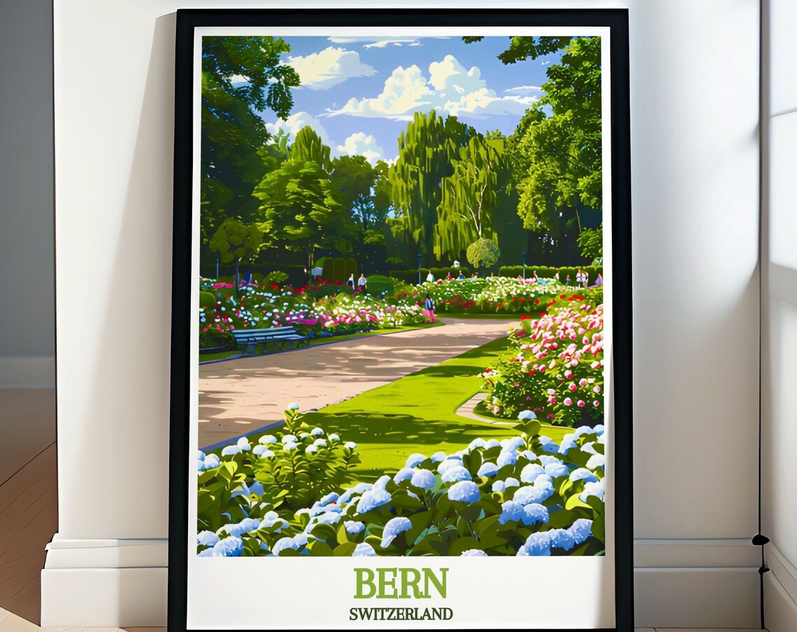 Bern Switzerland Rosengarten Flower Gardens Sunny Park Travel Poster