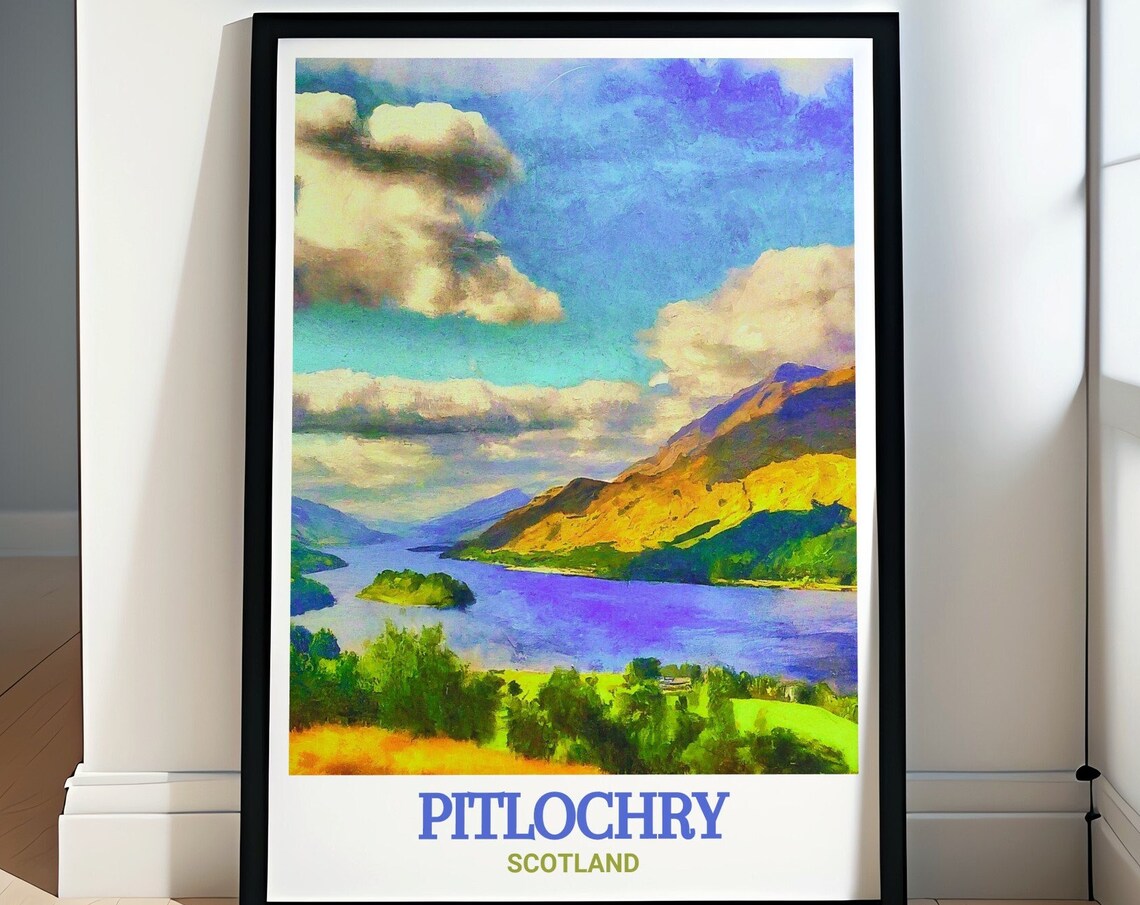 Pitlochry Queens View Loch Scotland Picturesque Scenic Travel Poster