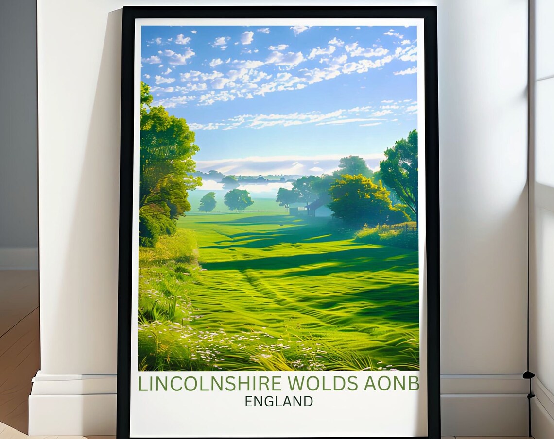 Lincolnshire Wolds Rolling Green Countryside Morning Travel Poster