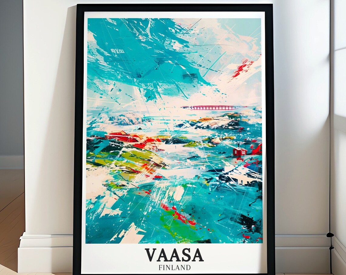 Vaasa Finland Abstract Turquoise Coastal Bridge Artistic Poster