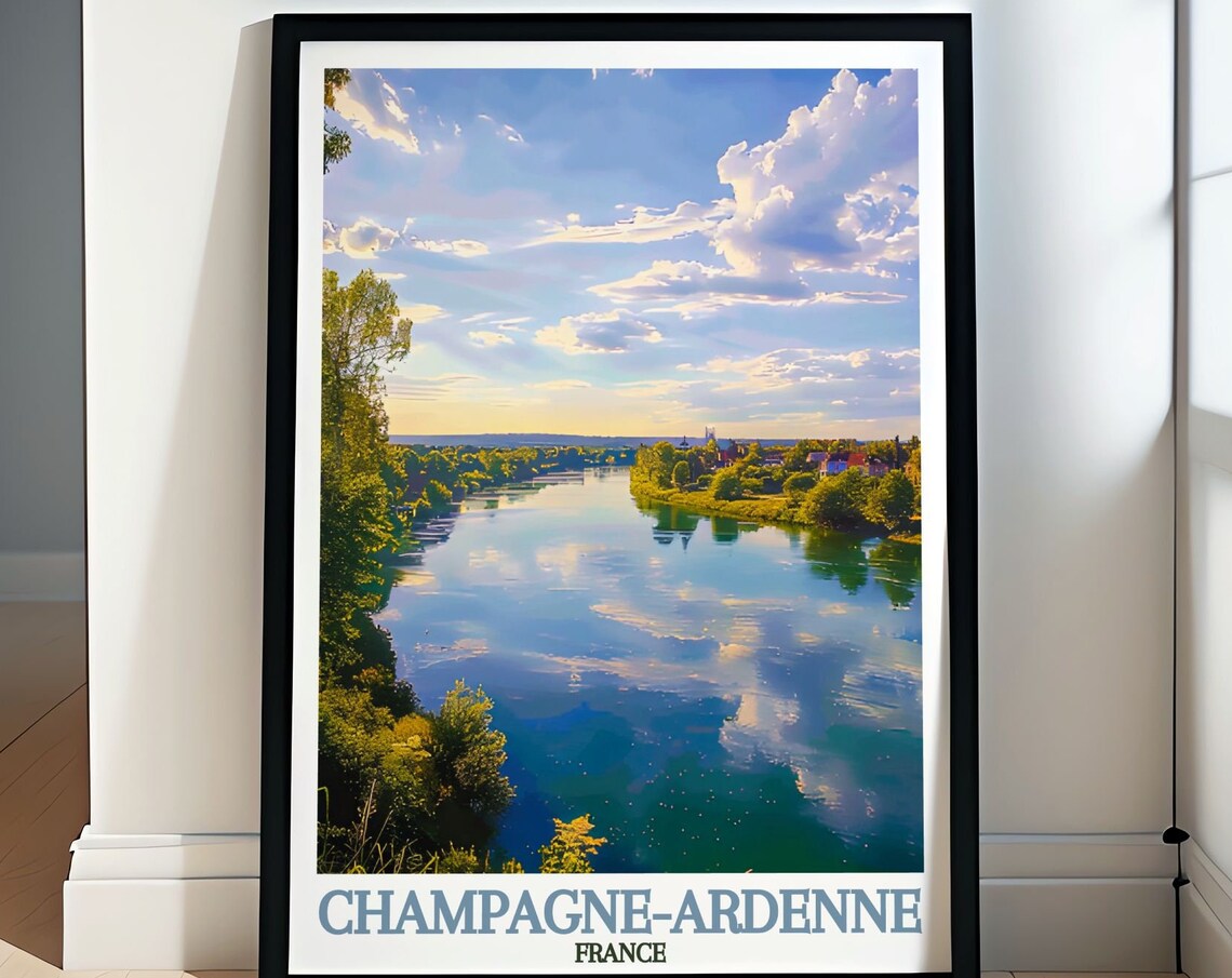 Champagne-Ardenne France Wide River Glowing at Golden Hour Poster