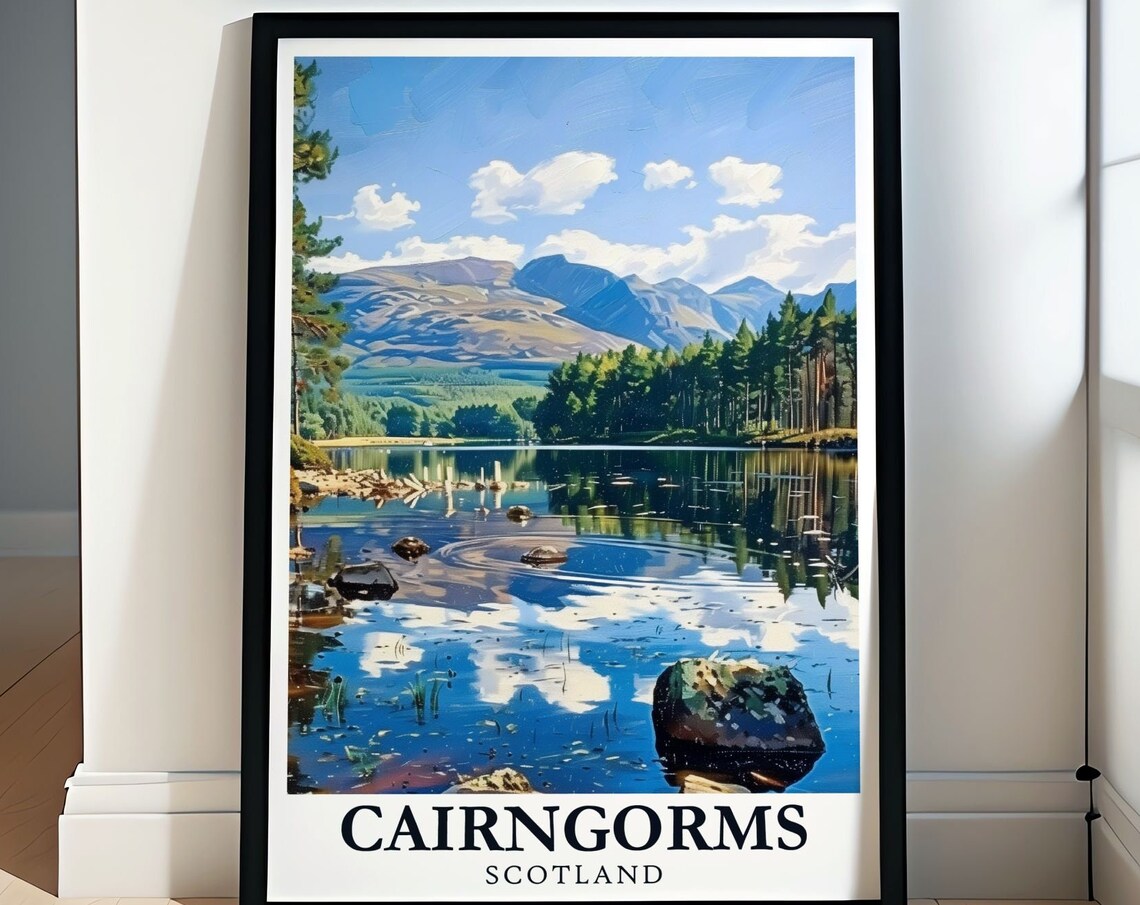 Cairngorms Loch Morlich Mirror Lake Scotland Mountains Travel Poster