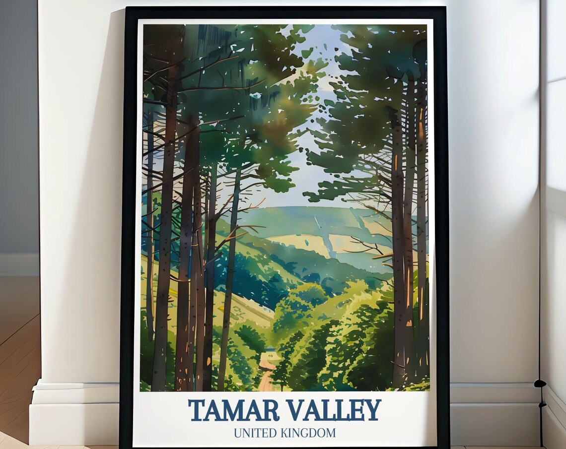 Tamar Valley Pine Forest Trails Sunset United Kingdom Travel Poster