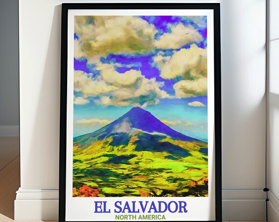 El Salvador Santa Ana Volcano Green Mountain Peak Travel Poster