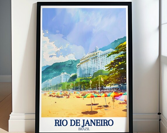 Rio de Janeiro Brazil Copacabana Beach Travel Watercolor Poster
