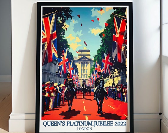The Queens Platinum Jubilee Travel Poster Buckingham Palace The Mall Print Windsor Castle Art Print Buckingham Palace Art