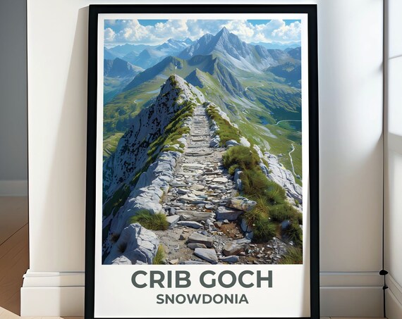 Crib Goch Snowdonia Rocky Ridge Hiking Trail Wales Mountain Travel Poster