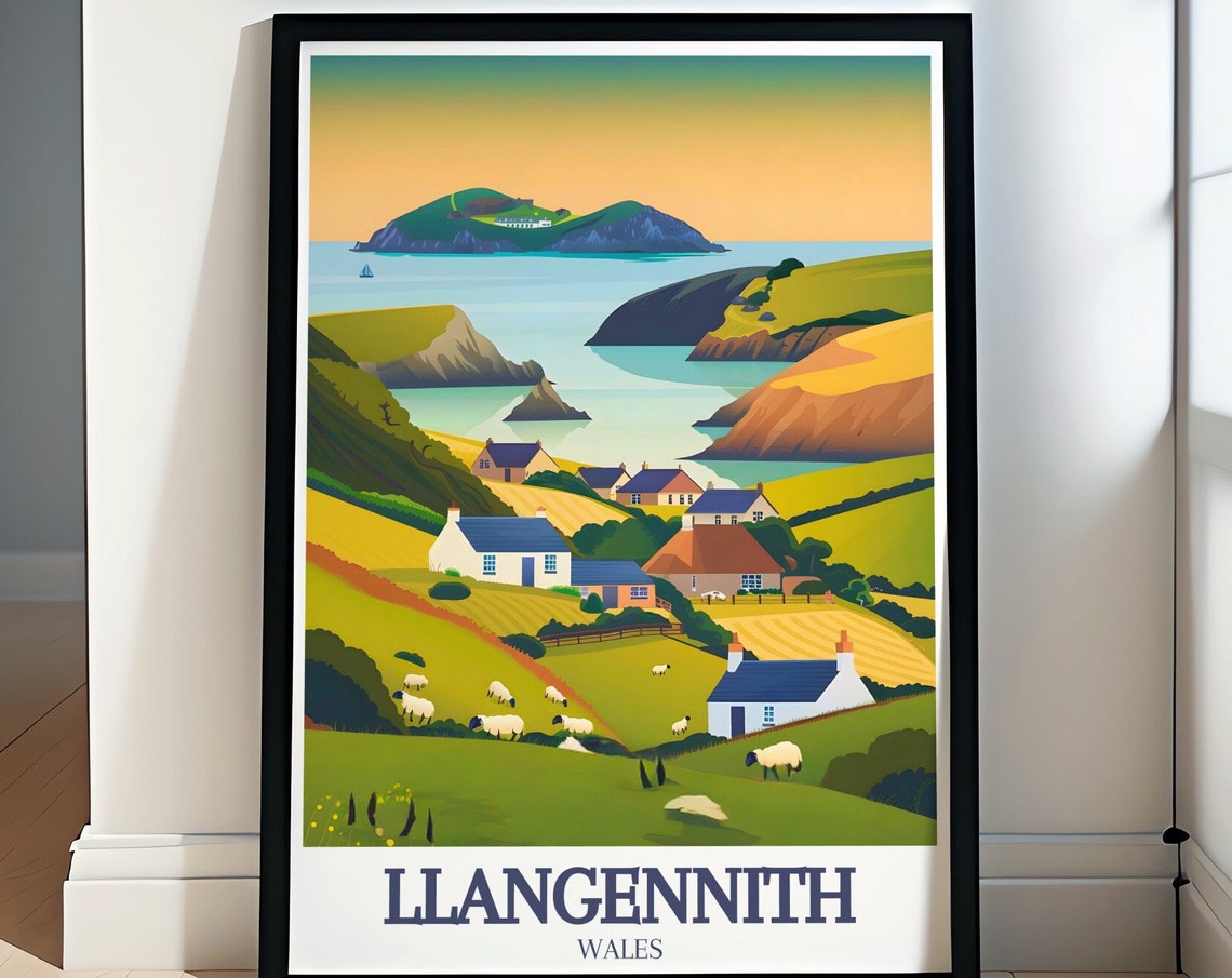 Llangennith Wales Rhossili Down Rolling Hills Sheep Travel Poster