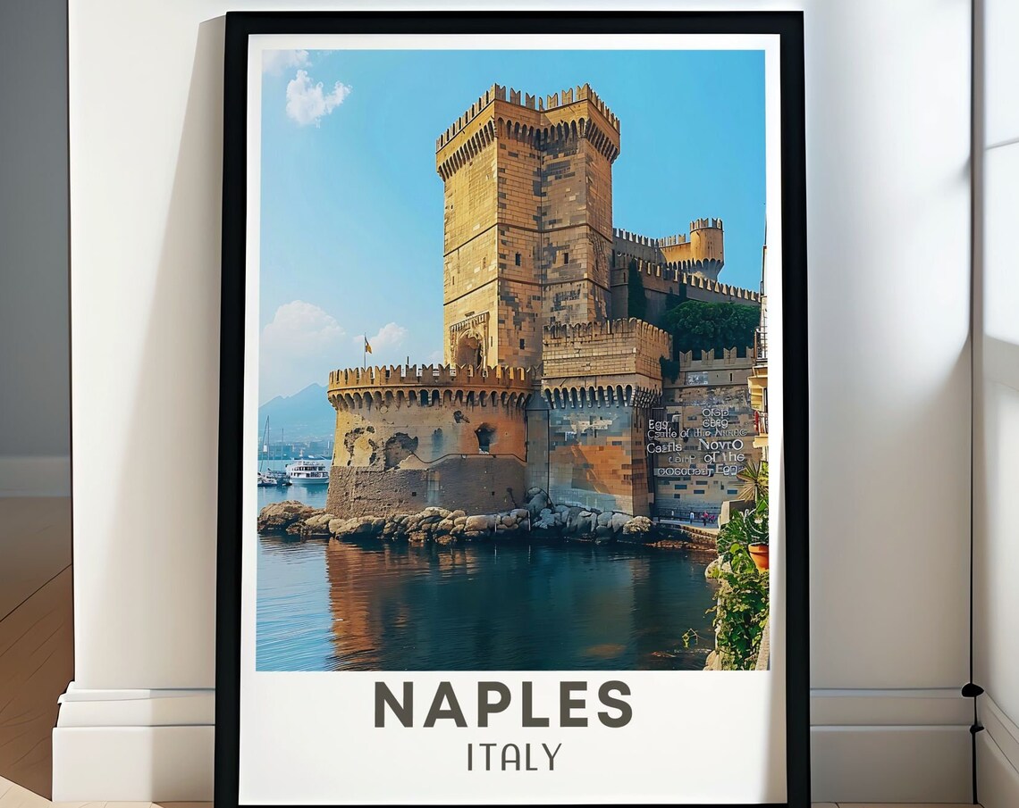 Naples Italy Historic Harbor Castle Reflection Coastal Travel Poster