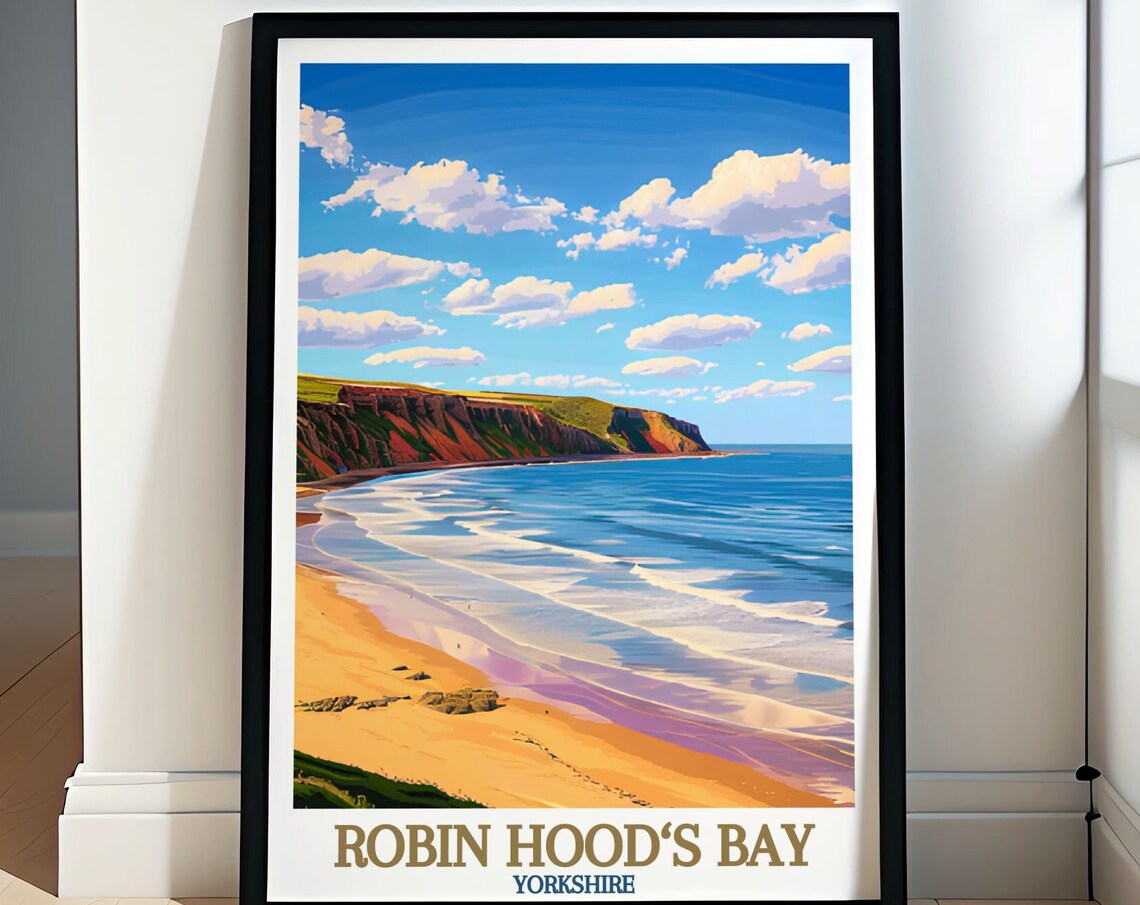 Robin Hoods Bay Sandy Beach And Cliffs Yorkshire Coast Poster