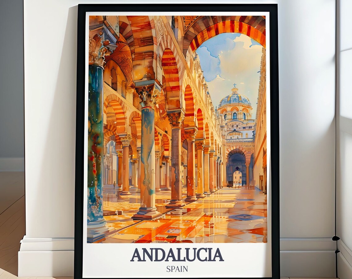 Andalucia Spain Cordoba Mezquita Arches Watercolor Travel Poster