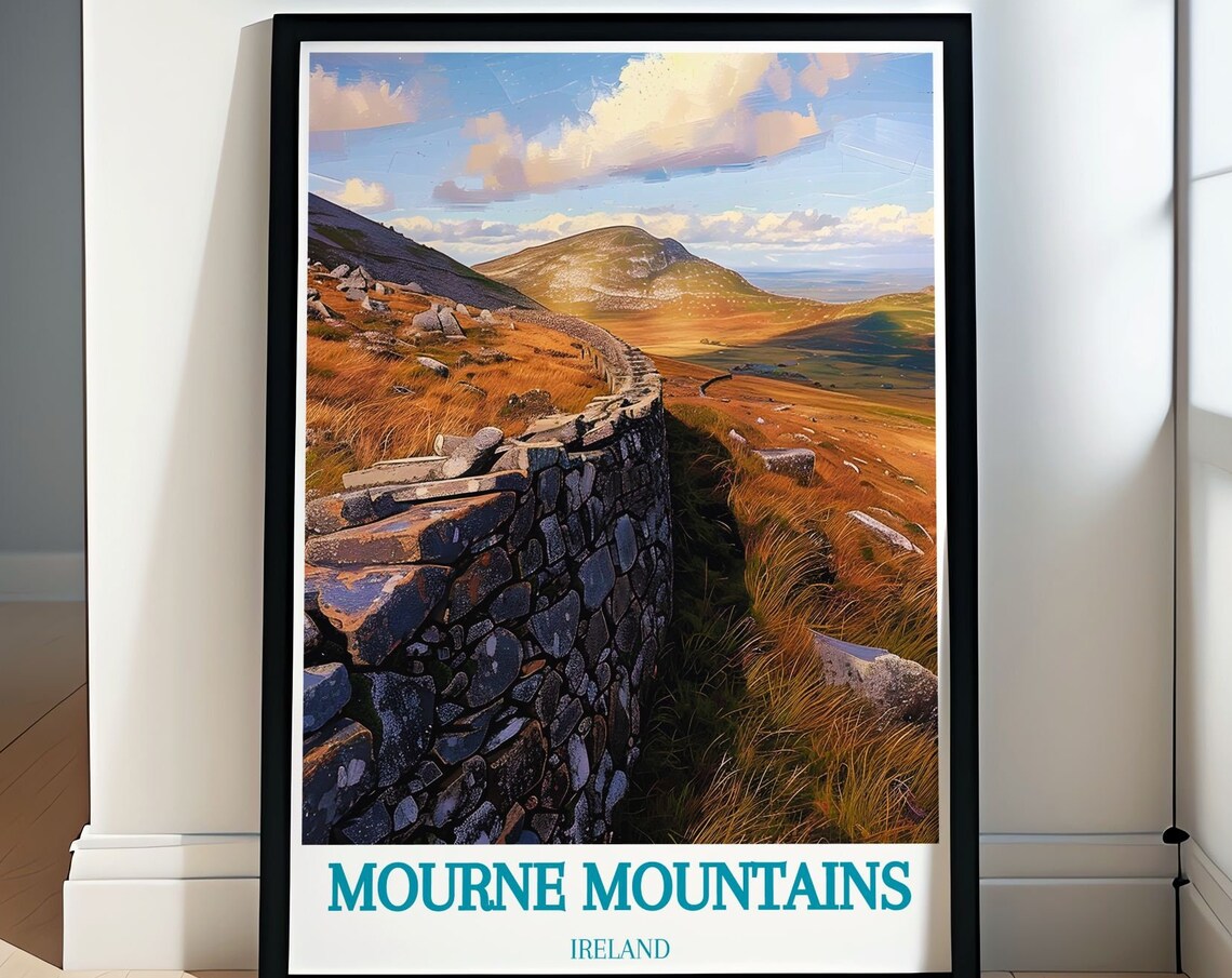 Mourne Mountains Ireland Stone Wall Trail Autumn Hills Poster