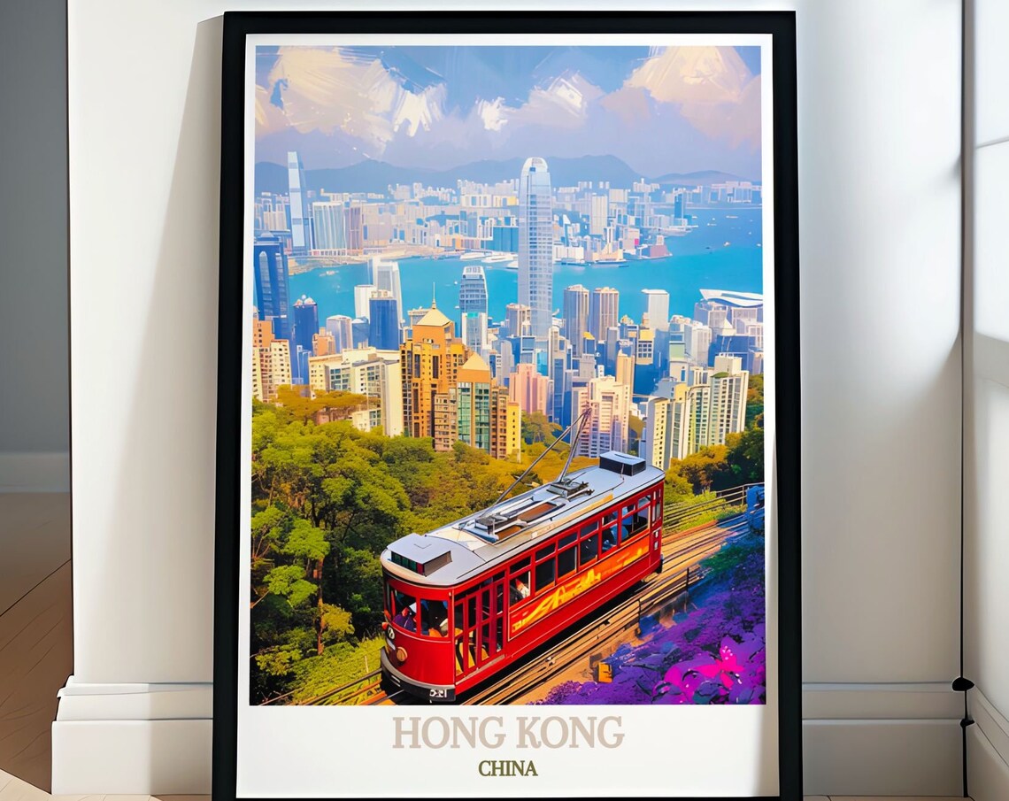 Hong Kong Victoria Peak Tram Skyline Cityscape Travel Poster