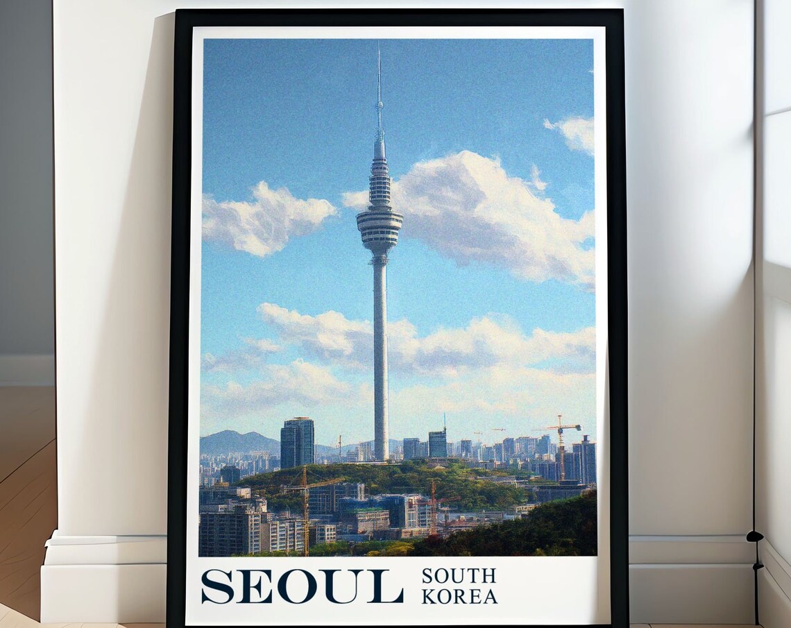 Modern Seoul South Korea N Seoul Tower Skyline Travel Poster