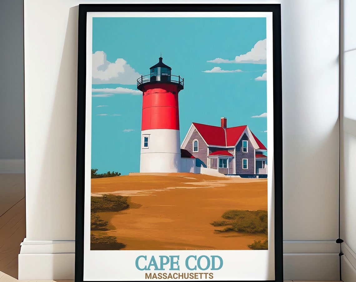 Cape Cod Massachusetts Nauset Lighthouse Red White Dunes Poster
