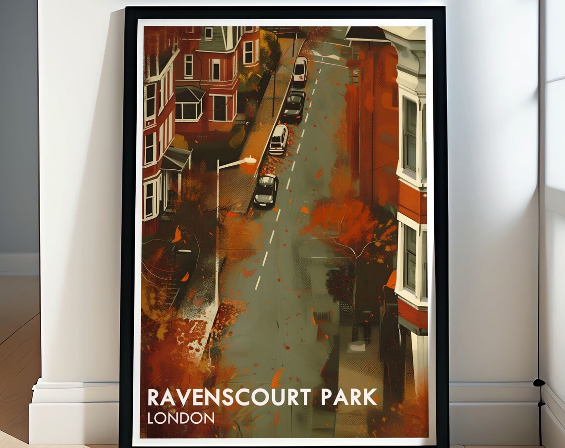 Ravenscourt Park London Autumn Street Scene Retro Travel Poster