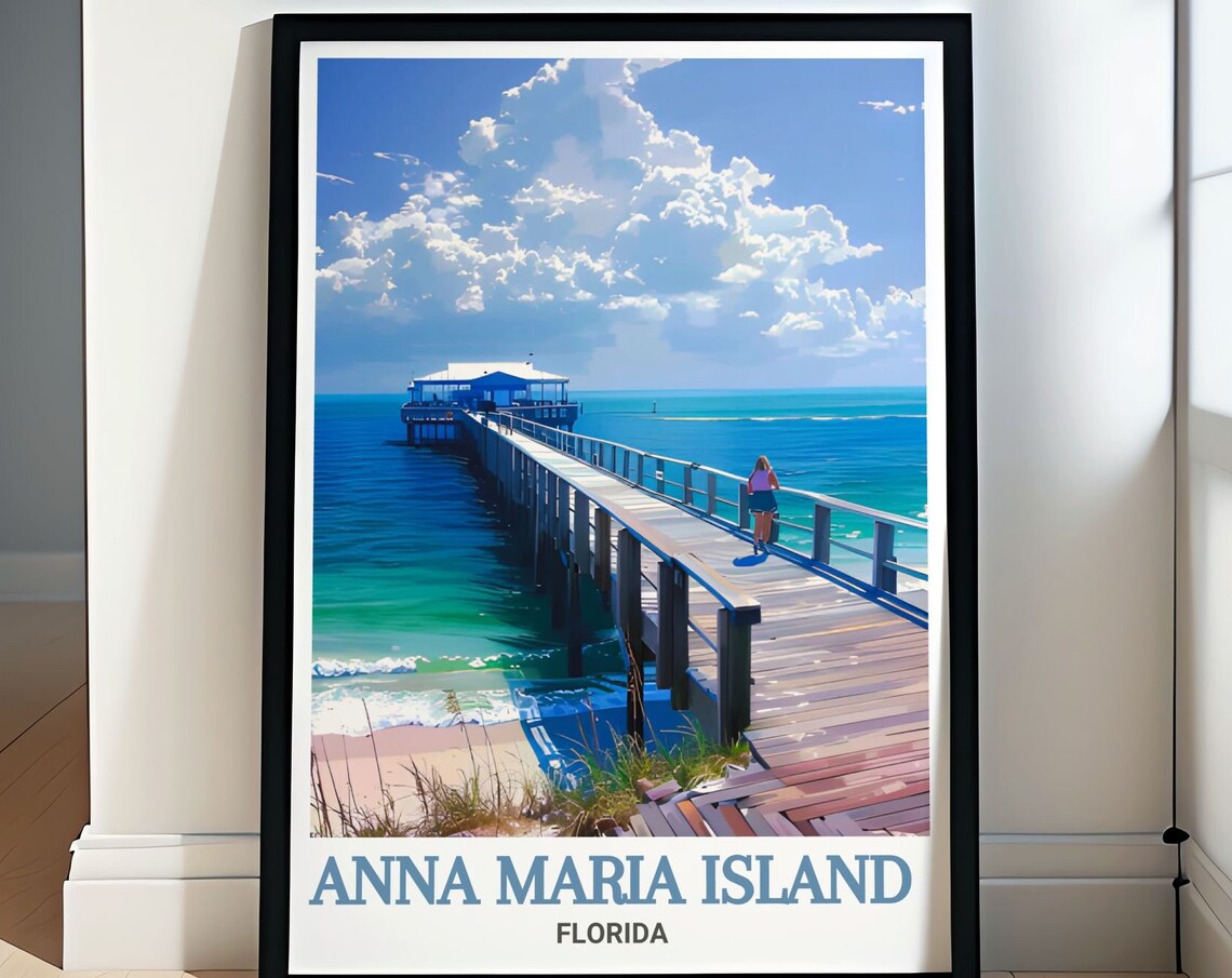 Anna Maria Island Florida Fishing Pier Turquoise Beach Travel Poster