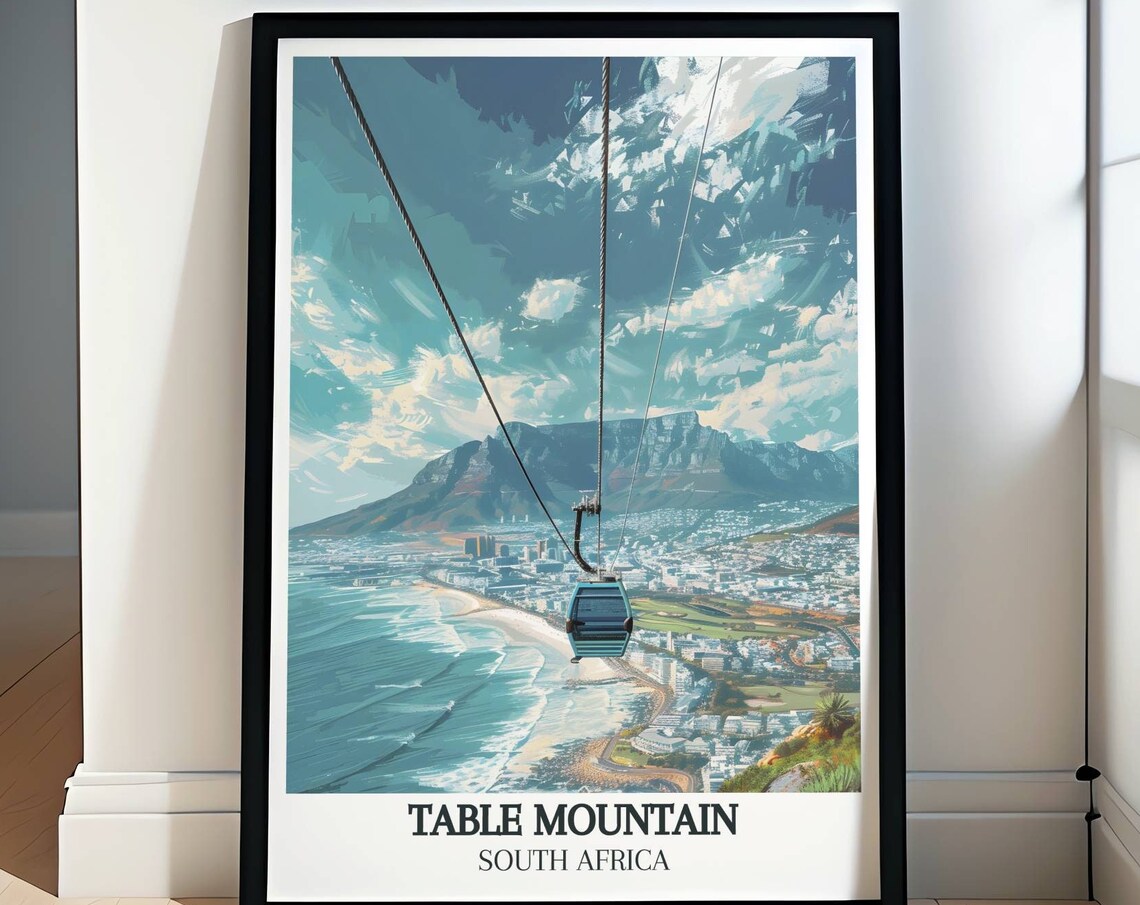Table Mountain Aerial Cable Car Above Cape Town Bay and City Poster