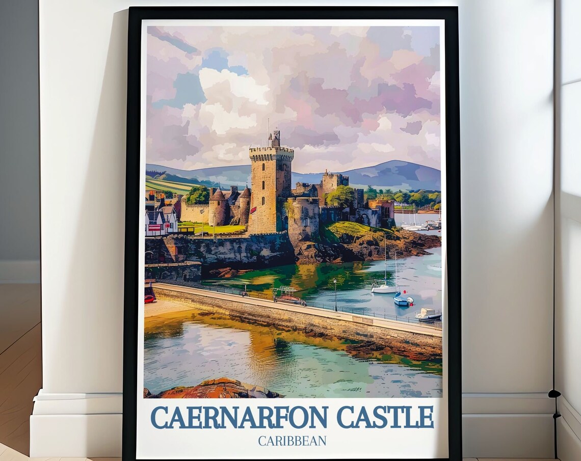 Caernarfon Castle Wales Daytime Causeway View Over The Strait Poster