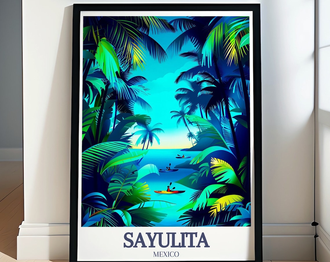 Sayulita Mexico Jungle River Kayaks Tropical Glow Travel Poster
