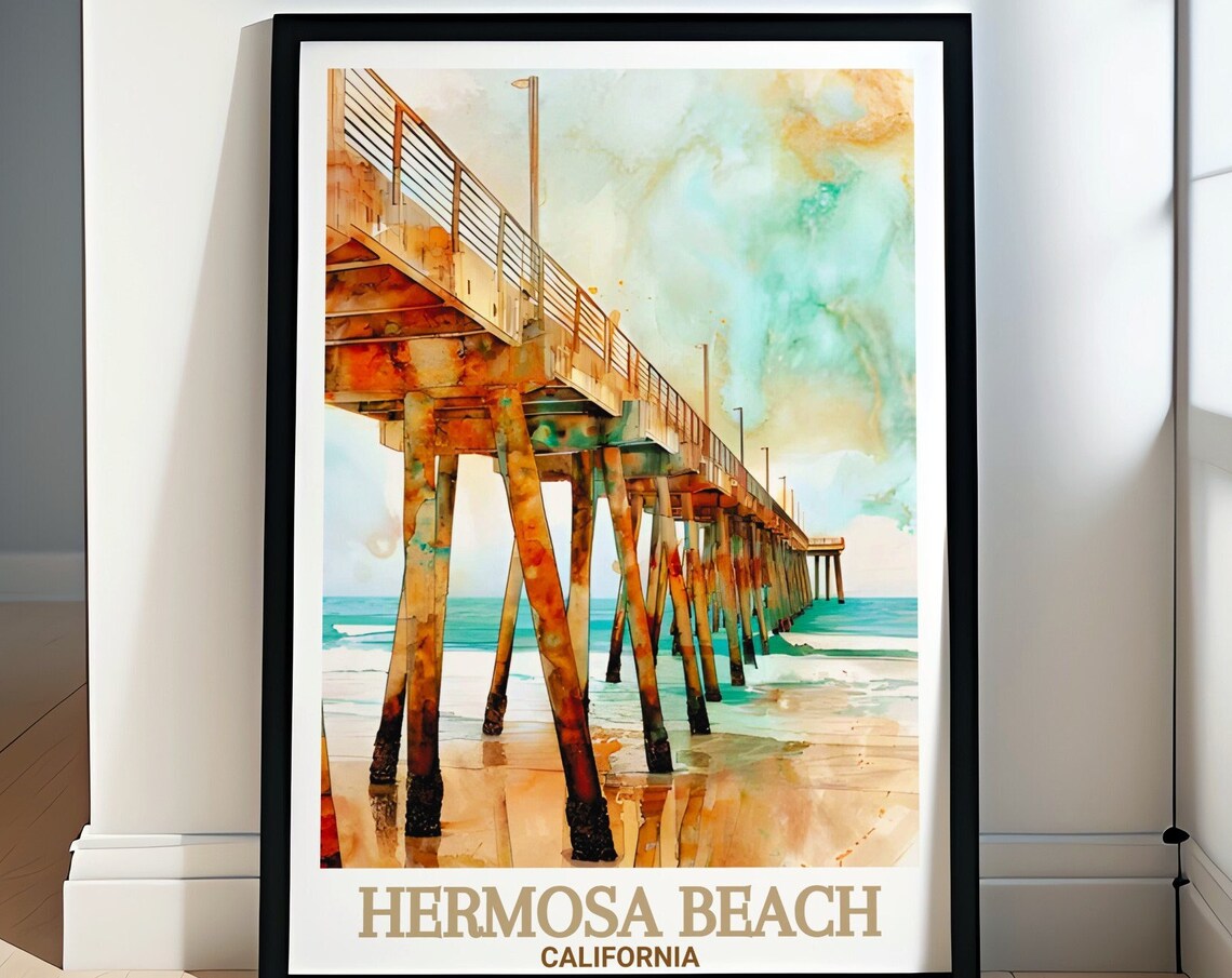 Hermosa Beach Pier Travel Print, Coastal Decor