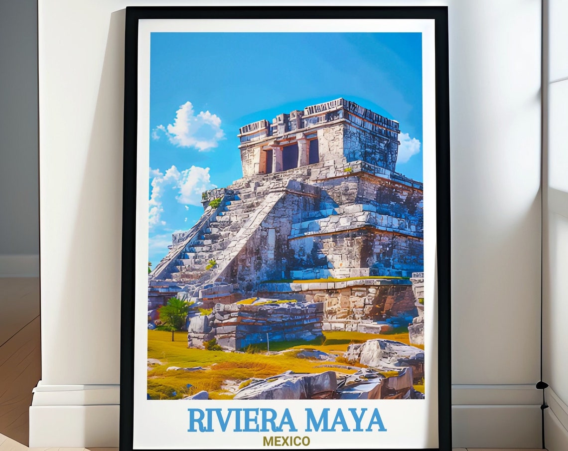 Riviera Maya Ancient Mayan Pyramid in Bright Sunlight Poster