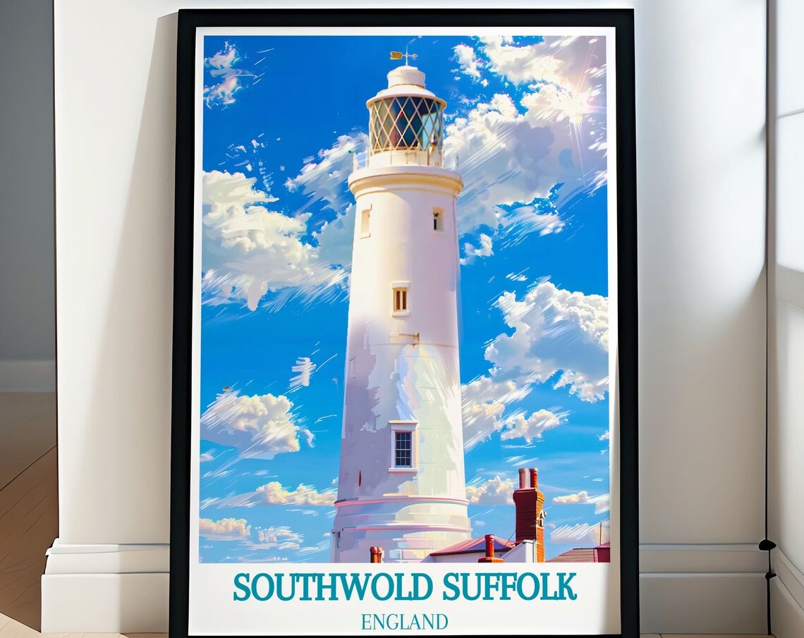 Southwold Suffolk White Lighthouse Against Bright Blue Sky Poster