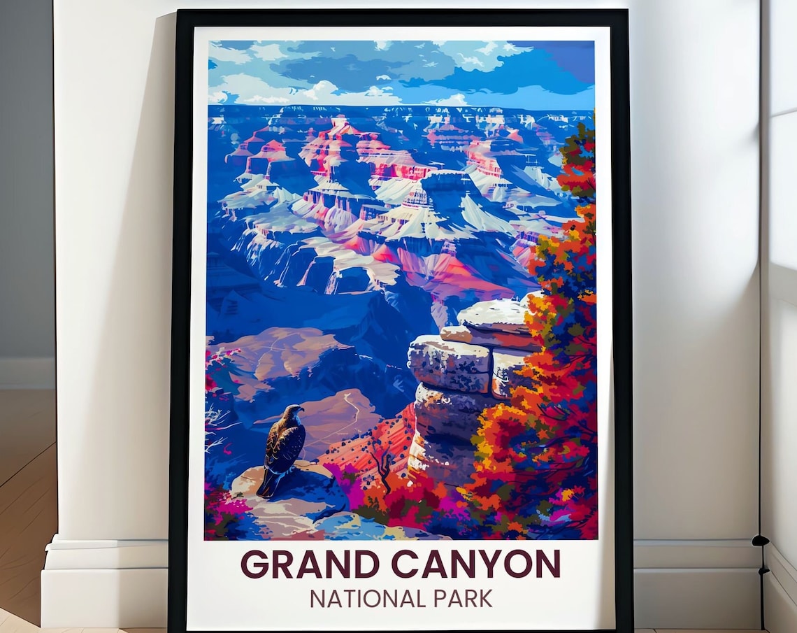 Grand Canyon Autumn Overlook With Soaring Eagle Wildlife Scene Poster